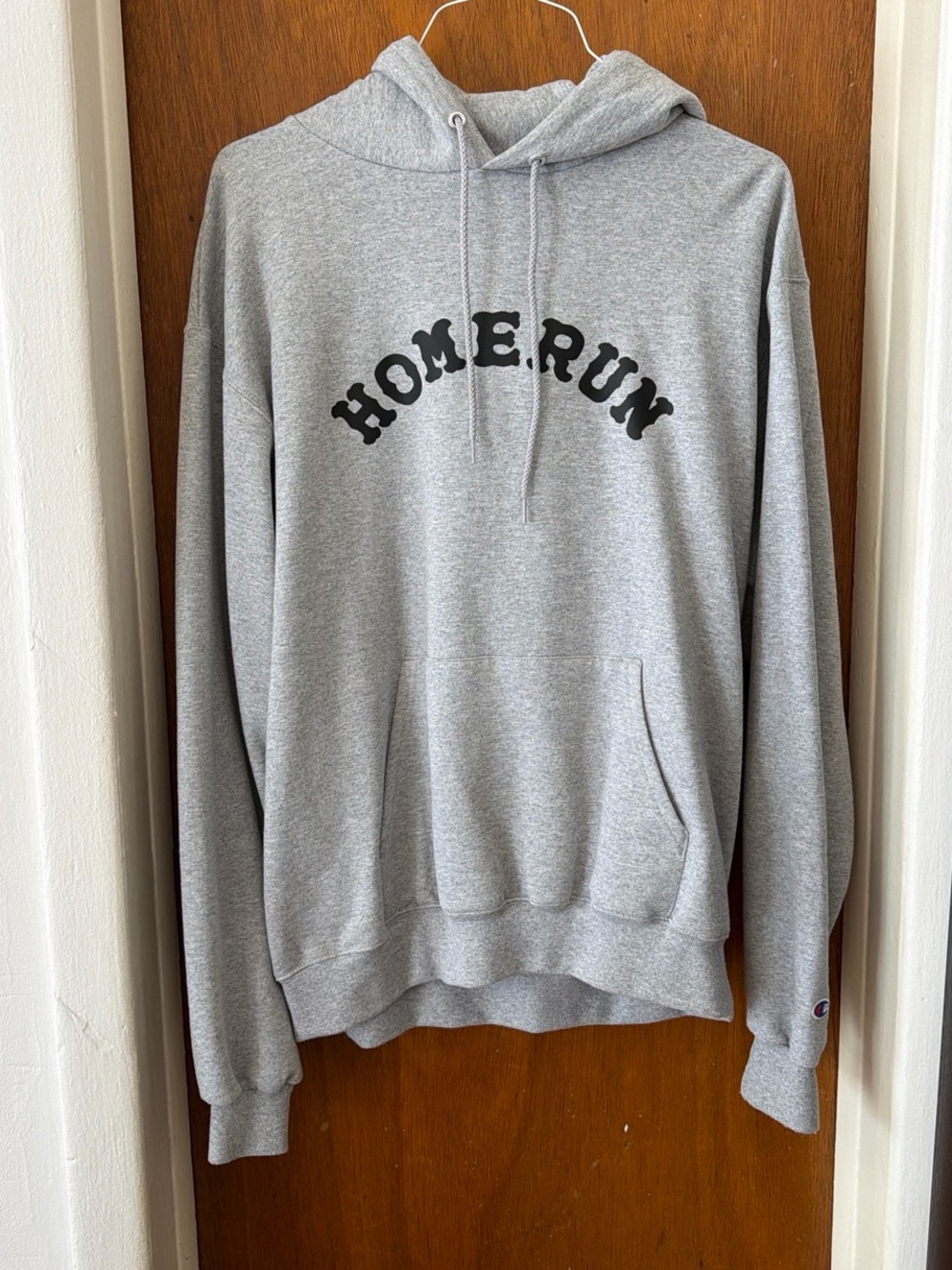 Champion Gray Crewneck Hoodie with Black HOMERUN Chest Print